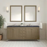Chicago 72" Double Vanity, Walnut Whisper, w/ 3 CM Charcoal Soapstone Silestone® Top