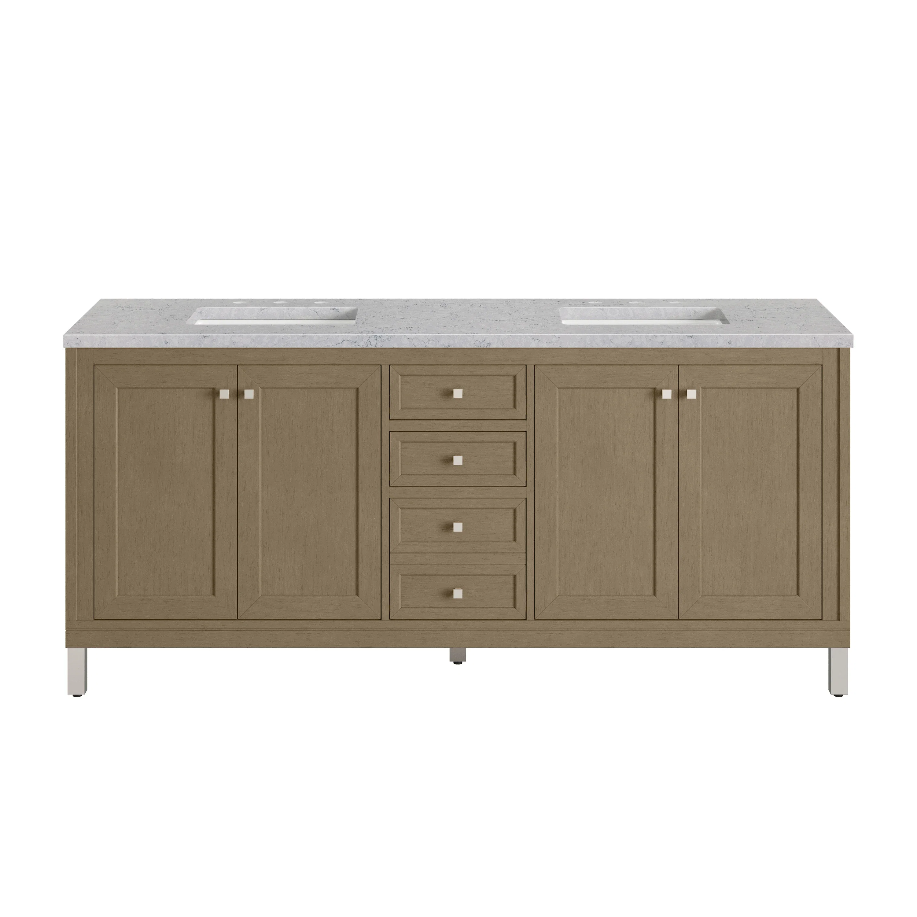 Chicago 72" Double Vanity, Walnut Whisper, w/ 3 CM Eternal Jasmine Pearl Silestone® Top