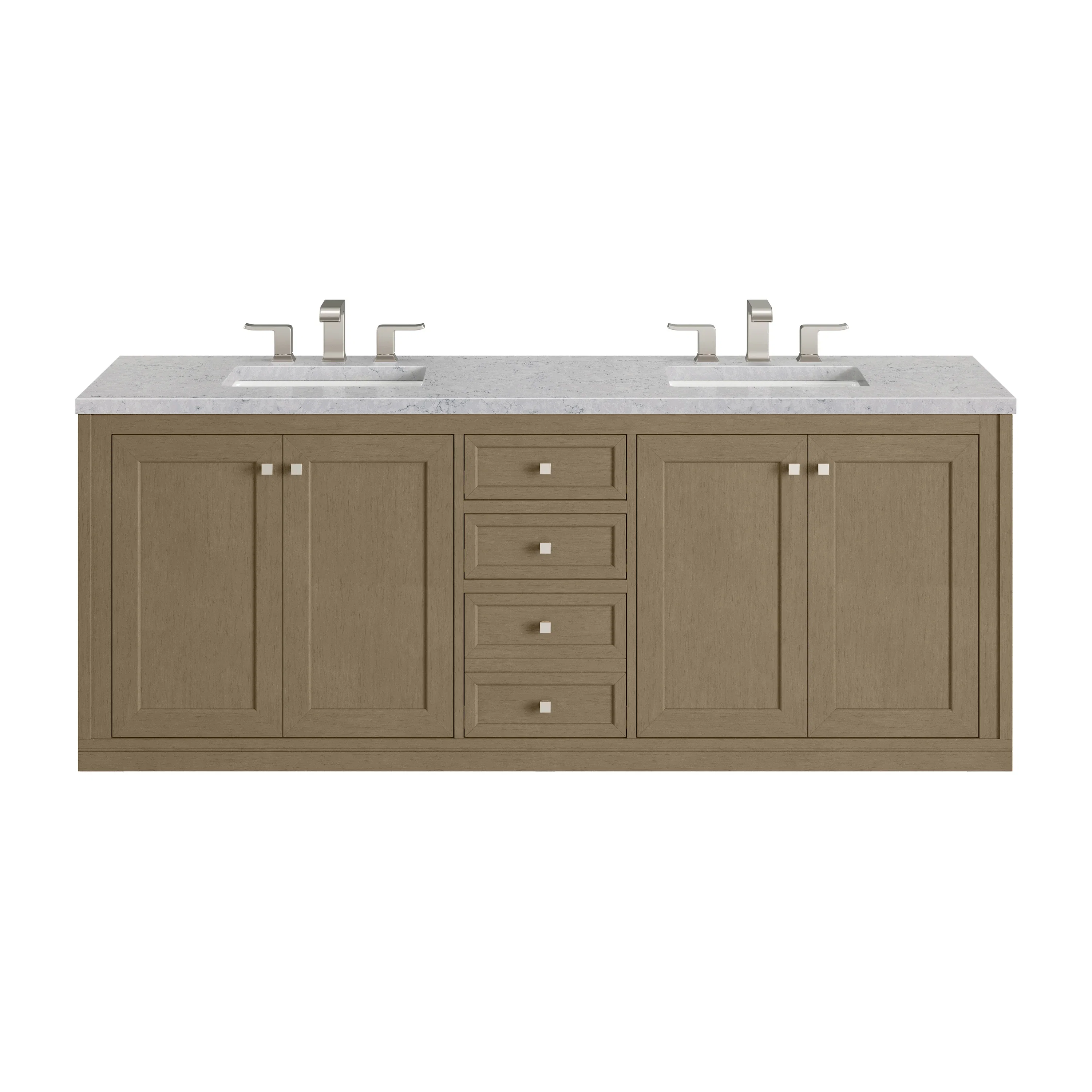 Chicago 72" Double Vanity, Walnut Whisper, w/ 3 CM Eternal Jasmine Pearl Silestone® Top