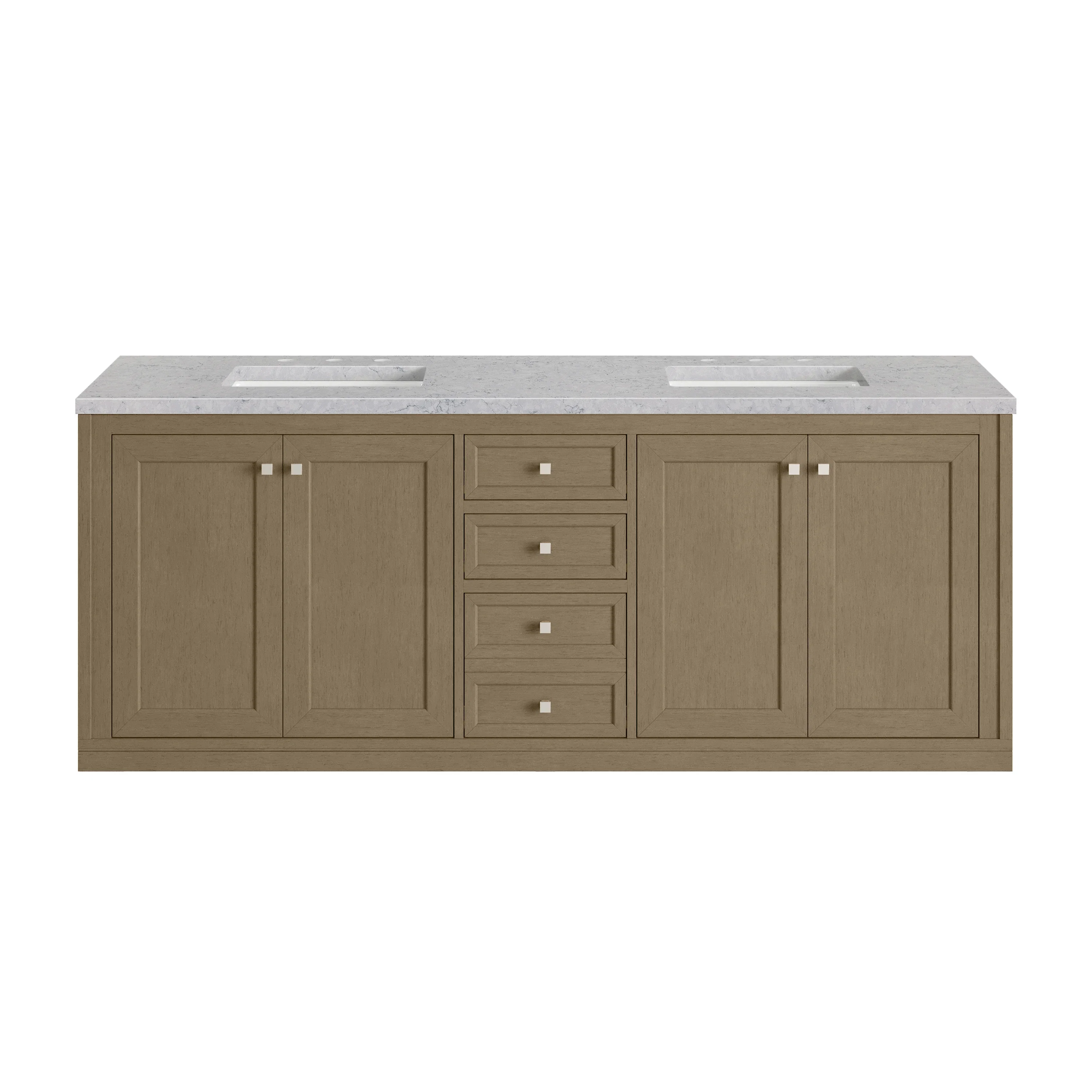 Chicago 72" Double Vanity, Walnut Whisper, w/ 3 CM Eternal Jasmine Pearl Silestone® Top