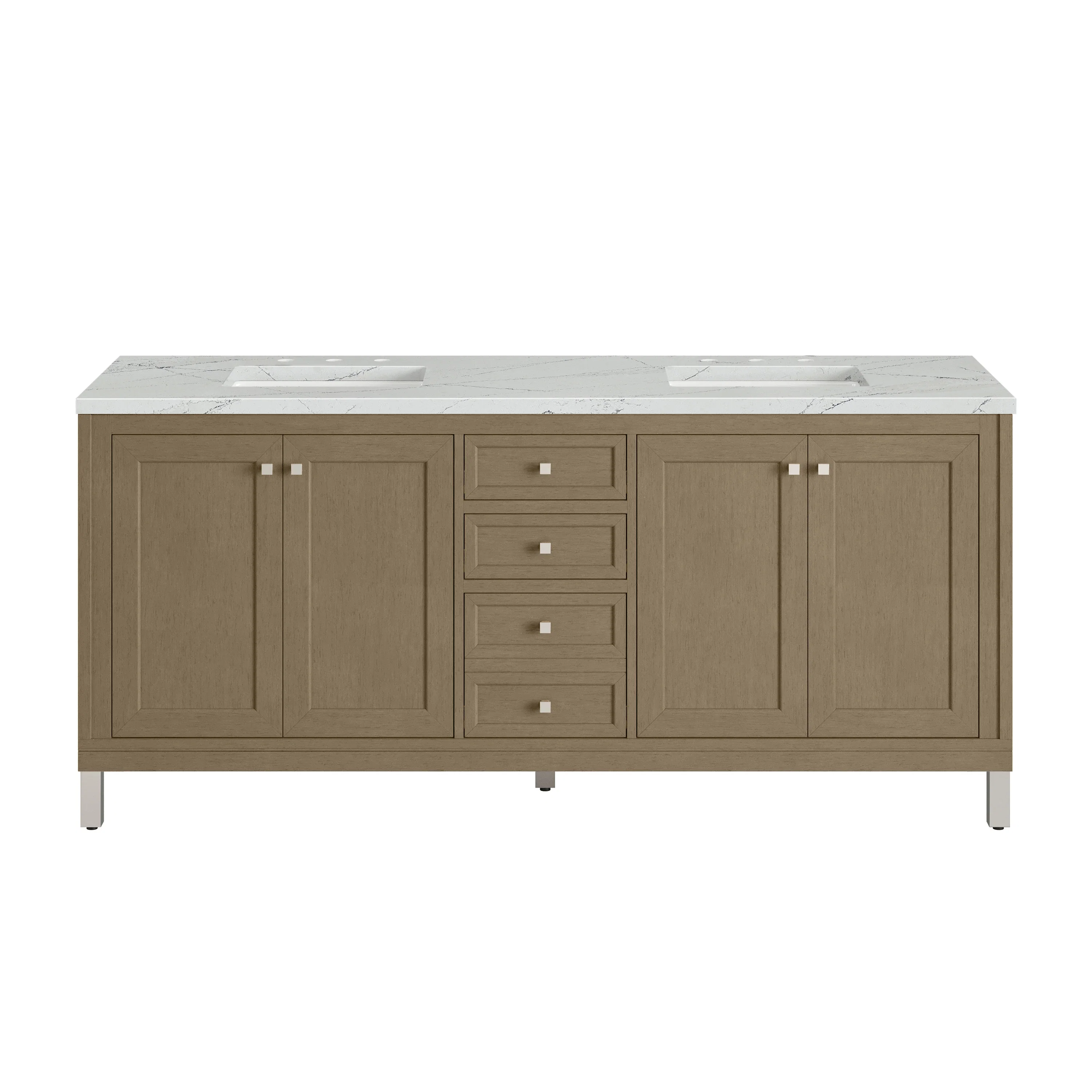Chicago 72" Double Vanity, Walnut Whisper, w/ 3 CM Ethereal Noctis Silestone® Top
