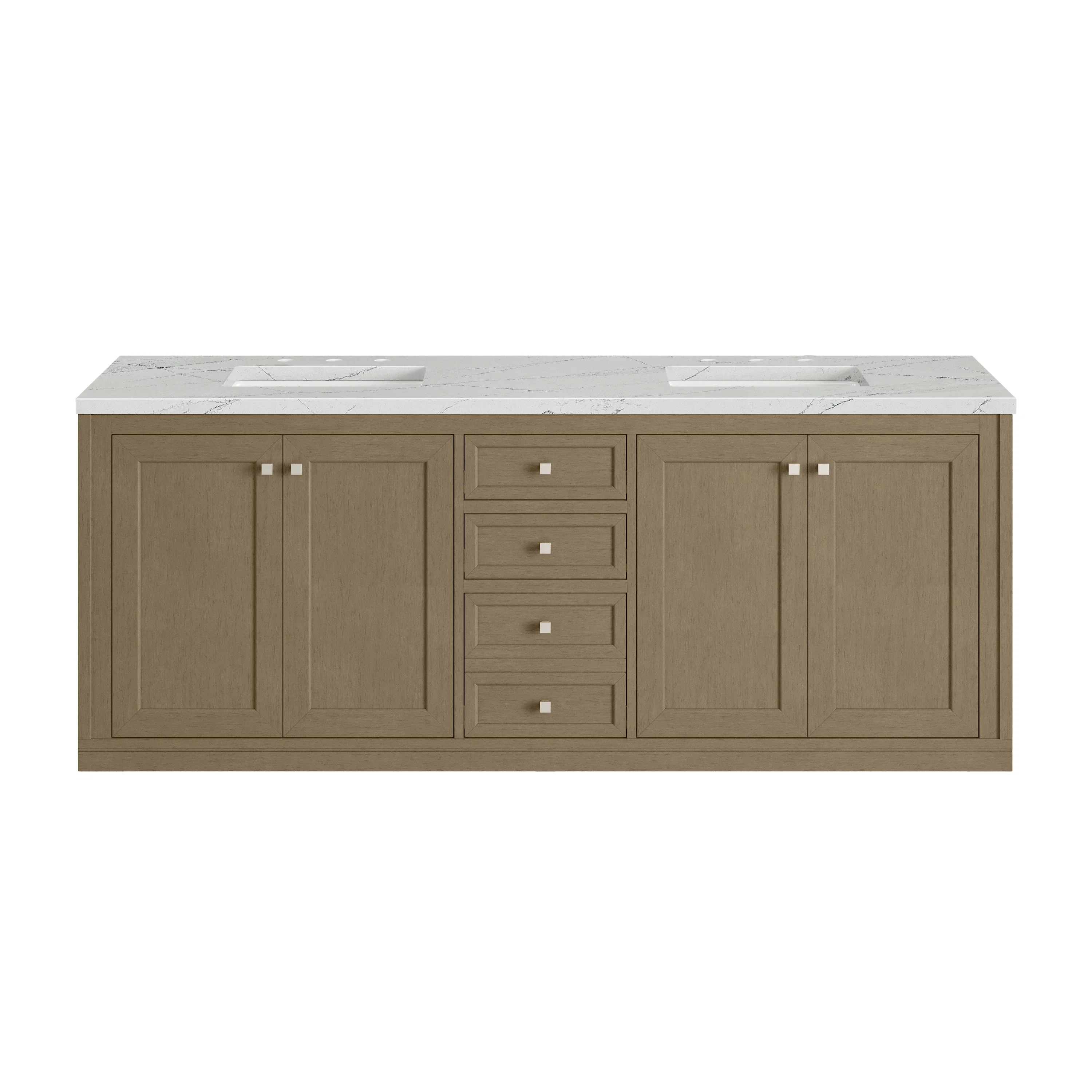 Chicago 72" Double Vanity, Walnut Whisper, w/ 3 CM Ethereal Noctis Silestone® Top
