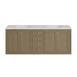 Chicago 72" Double Vanity, Walnut Whisper, w/ 3 CM Ethereal Noctis Silestone® Top