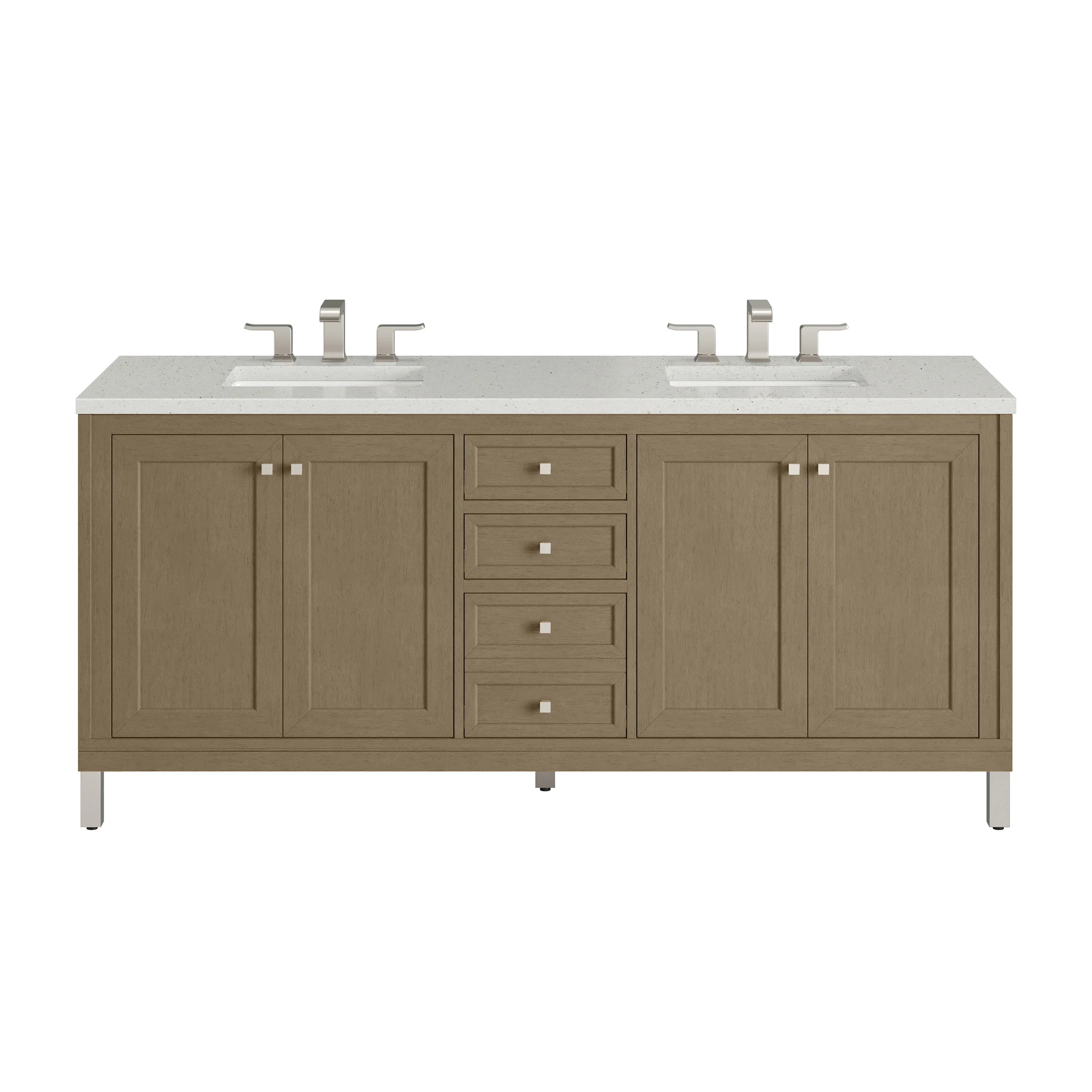 Chicago 72" Double Vanity, Walnut Whisper, w/ 3 CM Lime Delight Silestone® Top