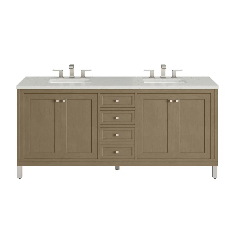 Chicago 72" Double Vanity, Walnut Whisper, w/ 3 CM Lime Delight Silestone® Top
