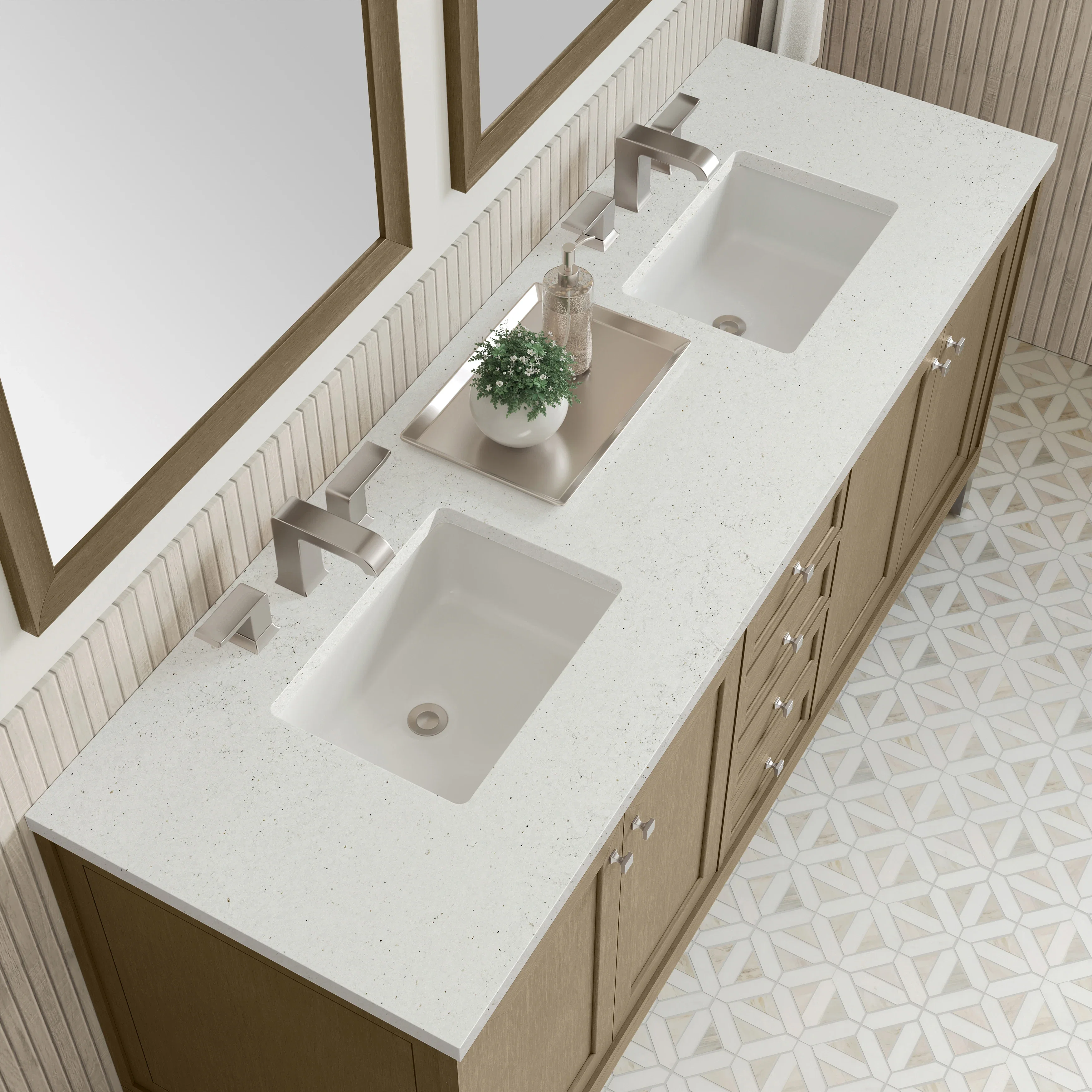 Chicago 72" Double Vanity, Walnut Whisper, w/ 3 CM Lime Delight Silestone® Top