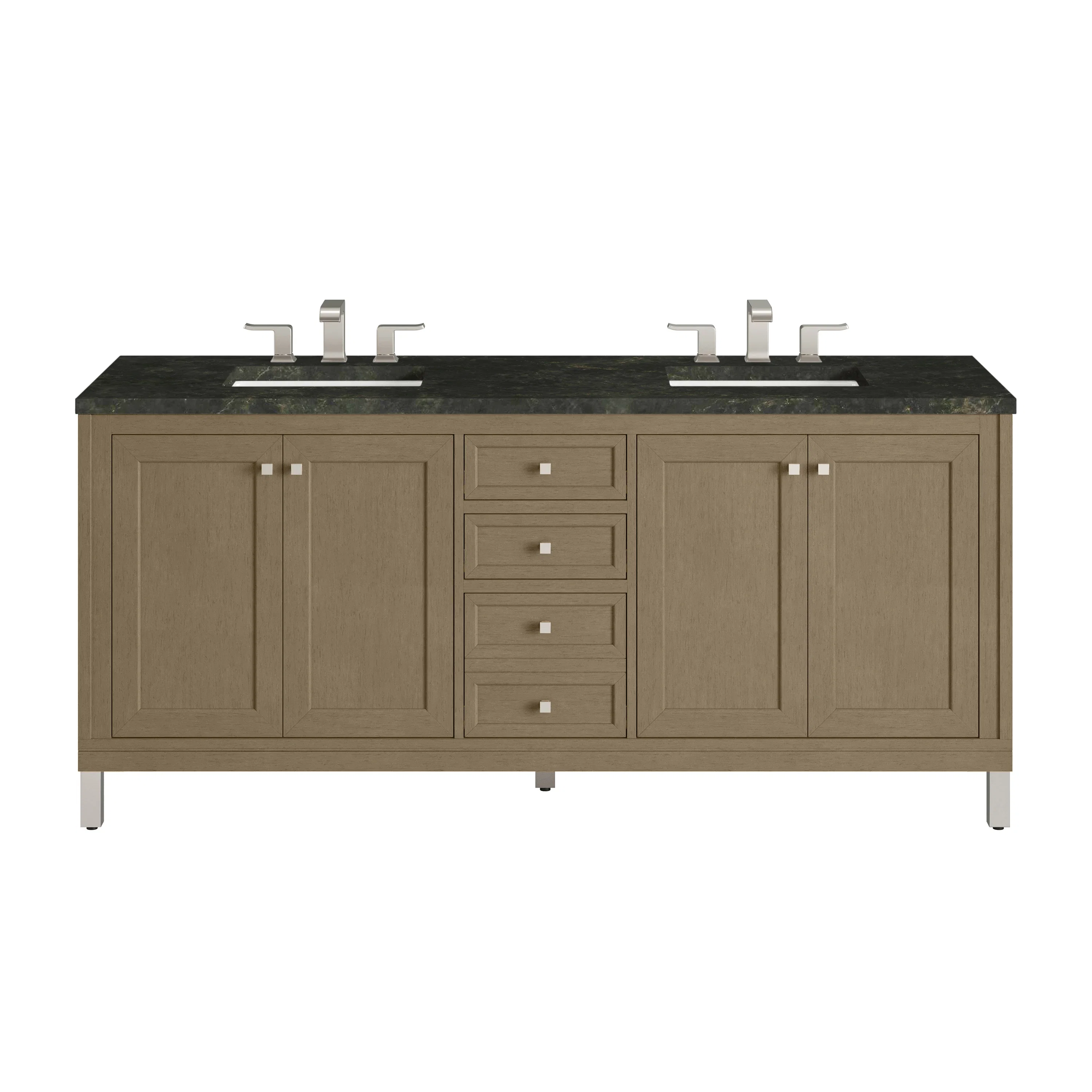 Chicago 72" Double Vanity, Walnut Whisper, w/ 3 CM Phantome Eclos Top