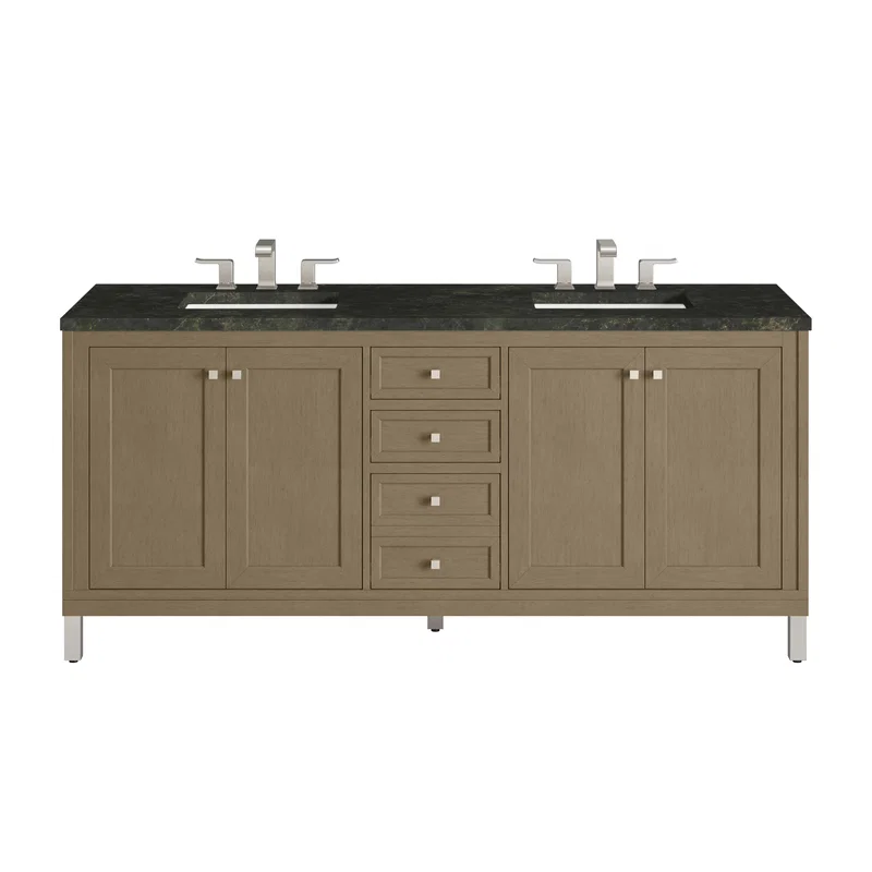 Chicago 72" Double Vanity, Walnut Whisper, w/ 3 CM Phantome Eclos Top