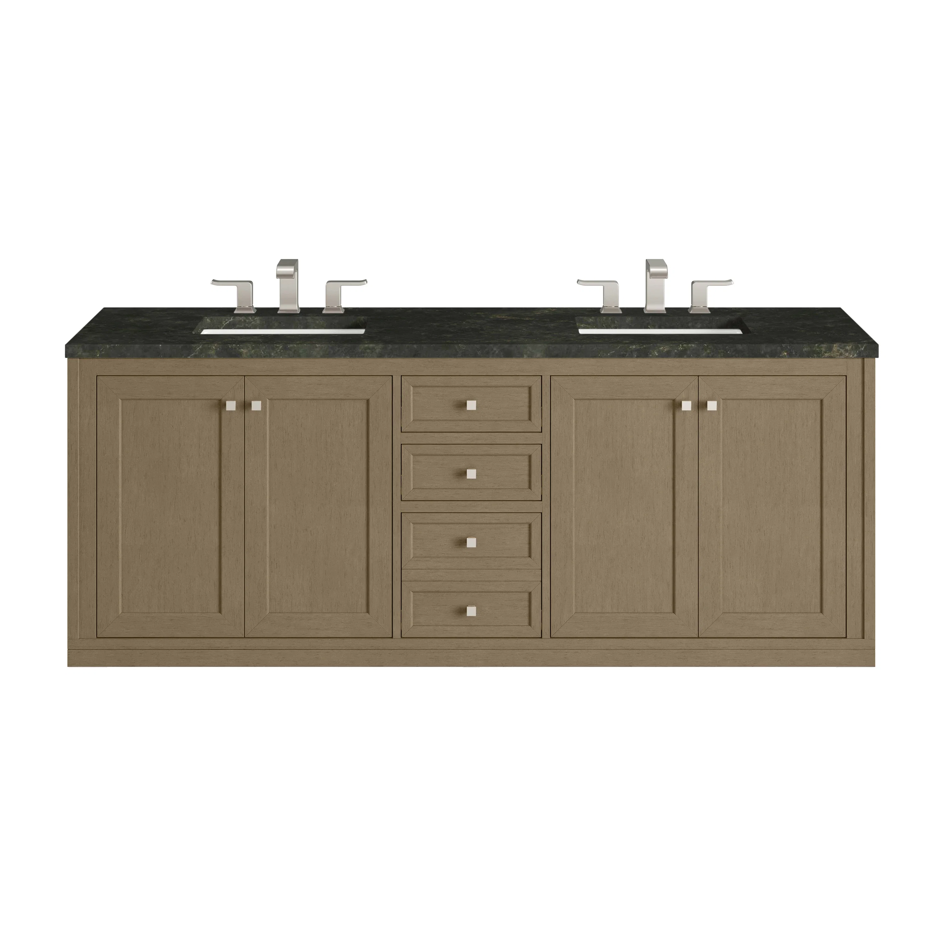 Chicago 72" Double Vanity, Walnut Whisper, w/ 3 CM Phantome Eclos Top