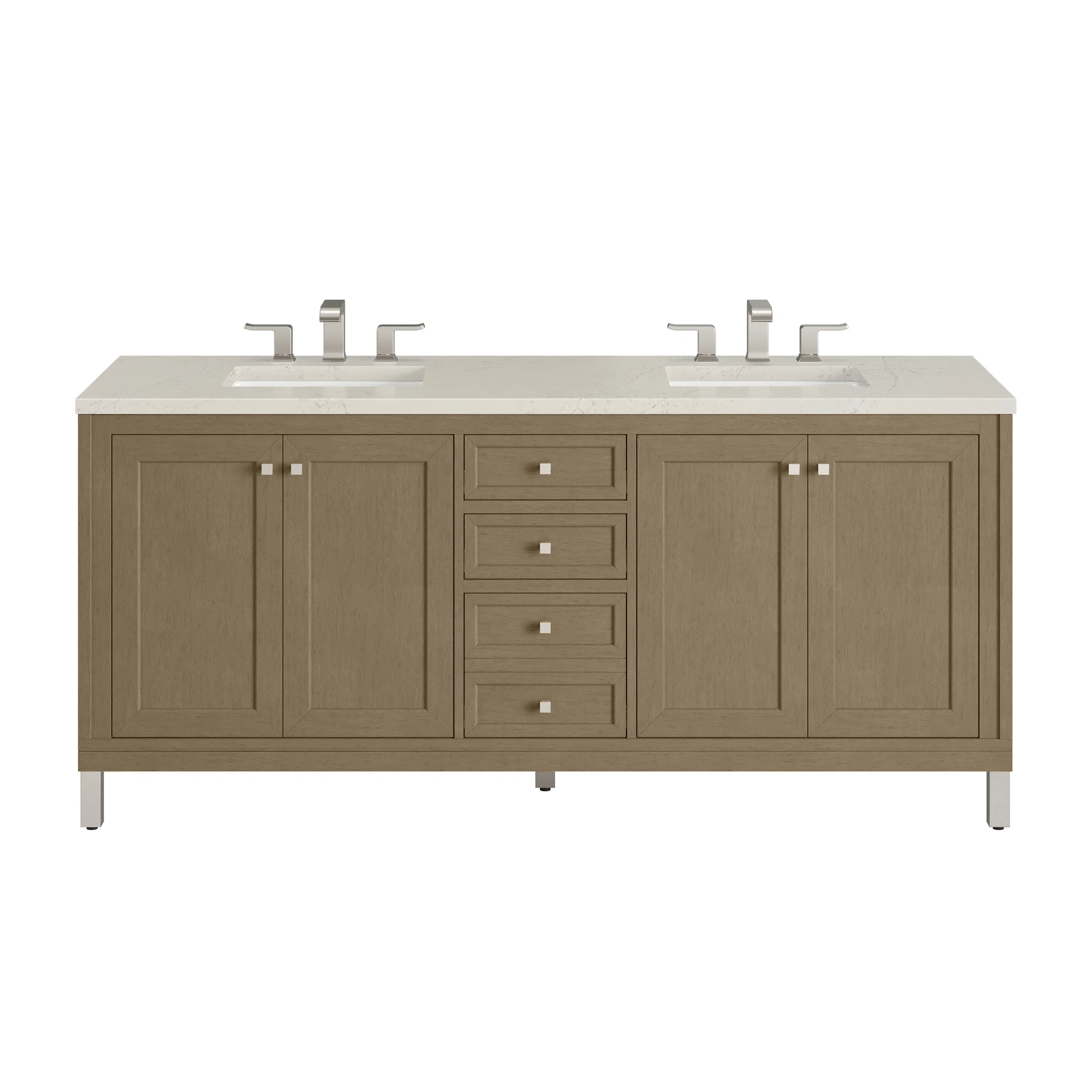 Chicago 72" Double Vanity, Walnut Whisper, w/ 3 CM Siberian Silestone Top