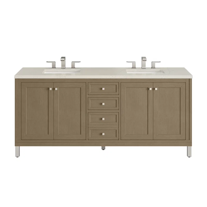 Chicago 72" Double Vanity, Walnut Whisper, w/ 3 CM Siberian Silestone Top