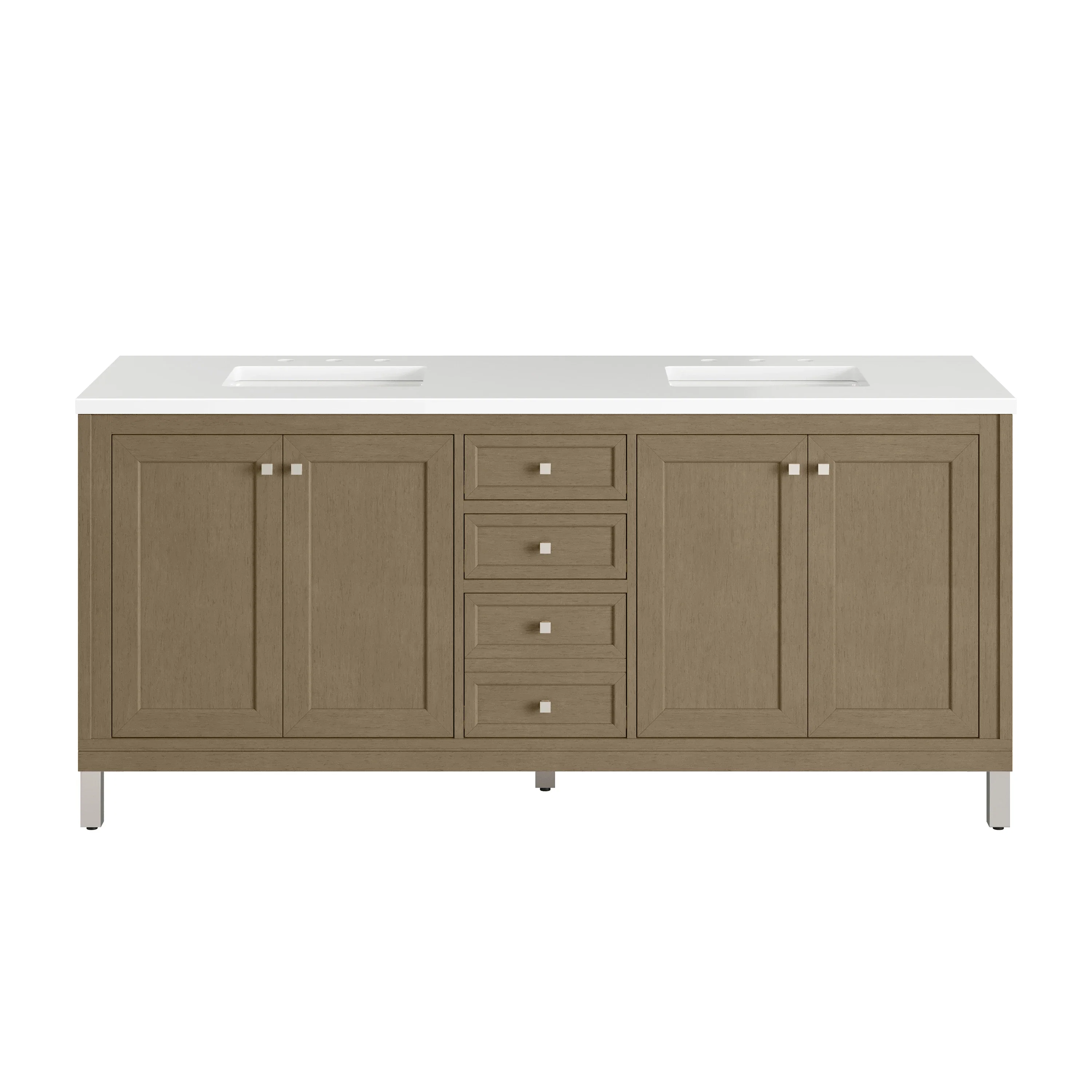 Chicago 72" Double Vanity, Walnut Whisper, w/ 3 CM Victorian Silver Silestone® Top