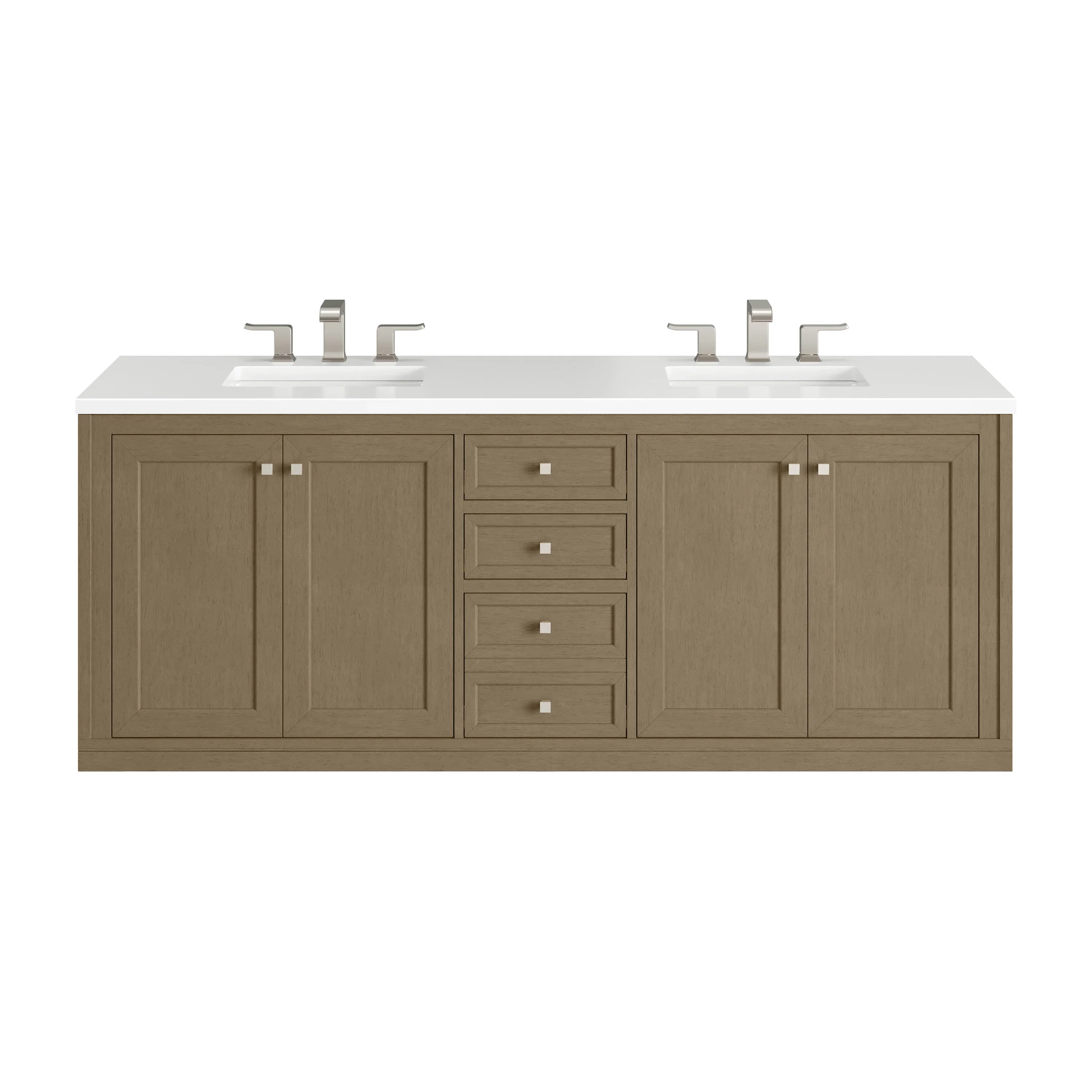 Chicago 72" Double Vanity, Walnut Whisper, w/ 3 CM White Zeus Silestone® Top