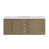 Chicago 72" Double Vanity, Walnut Whisper, w/ 3 CM White Zeus Silestone® Top