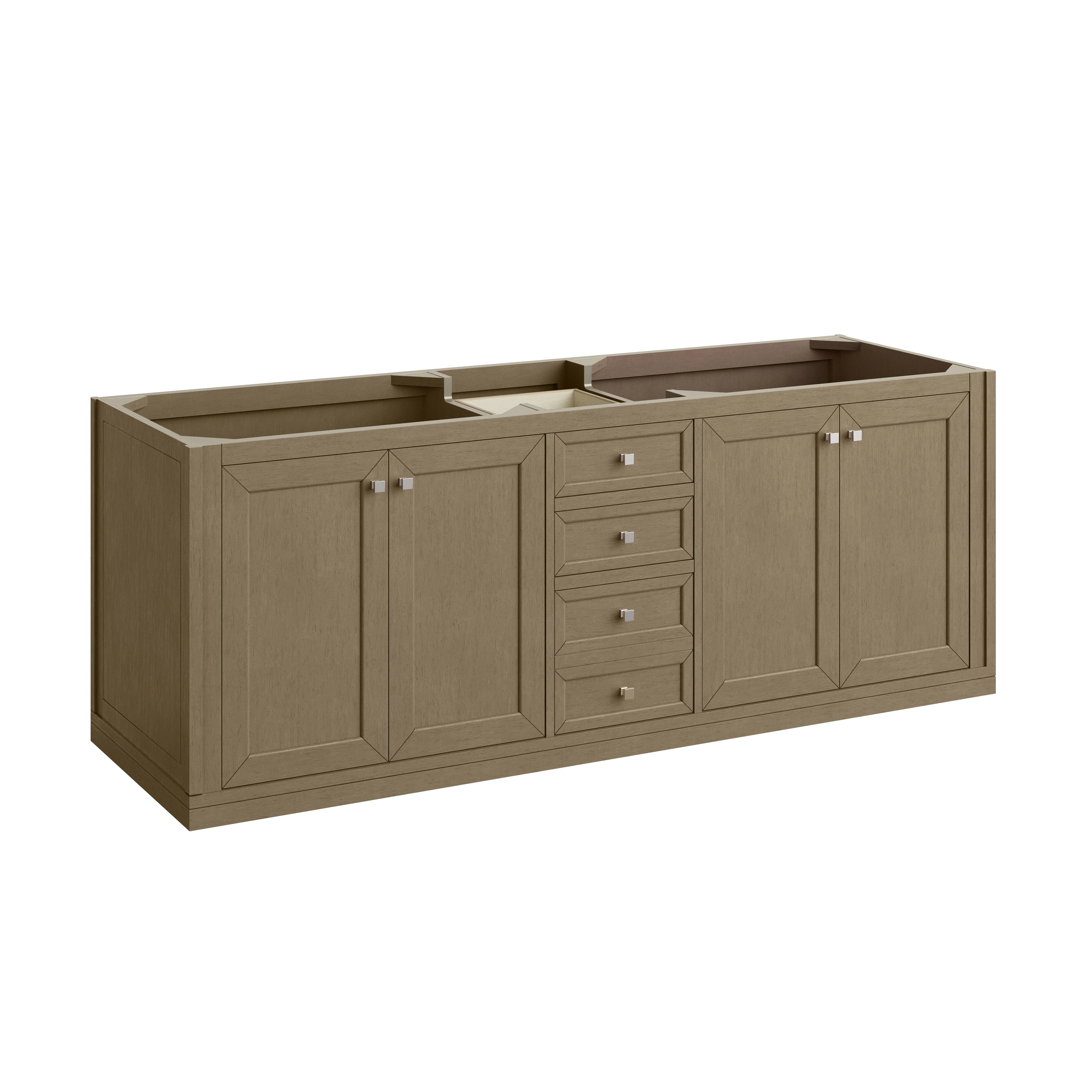 Chicago 72" Double Vanity, Walnut Whisper, w/ 3 CM White Zeus Silestone® Top