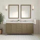 Chicago 72" Double Vanity, Walnut Whisper, w/ 3 CM White Zeus Silestone® Top