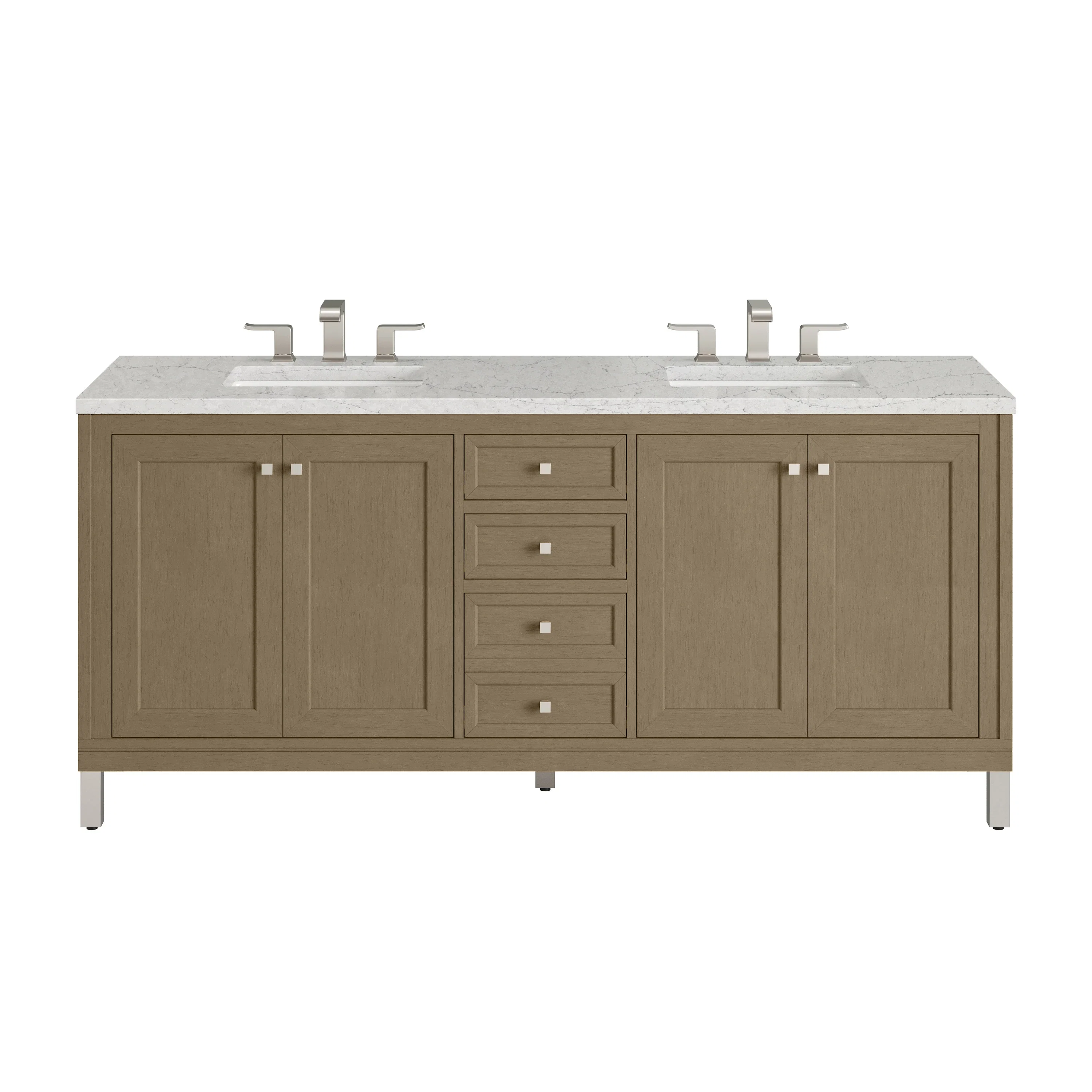 Chicago 72" Double Vanity, Walnut Whisper, w/ 3 CM Eternal Jasmine Pearl Silestone Top w/ FreePower Wireless Charger