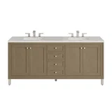 Chicago 72" Double Vanity, Walnut Whisper, w/ 3 CM Eternal Jasmine Pearl Silestone Top w/ FreePower Wireless Charger