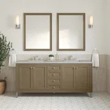 Chicago 72" Double Vanity, Walnut Whisper, w/ 3 CM Eternal Jasmine Pearl Silestone Top w/ FreePower Wireless Charger