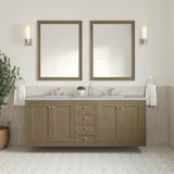 Chicago 72" Double Vanity, Walnut Whisper, w/ 3 CM Eternal Jasmine Pearl Silestone Top w/ FreePower Wireless Charger