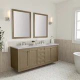 Chicago 72" Double Vanity, Walnut Whisper, w/ 3 CM Eternal Jasmine Pearl Silestone Top w/ FreePower Wireless Charger