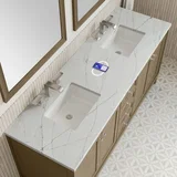 Chicago 72" Double Vanity, Walnut Whisper, w/ 3 CM Ethereal Noctis Silestone Top w/ FreePower Wireless Charger
