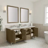 Chicago 72" Double Vanity, Walnut Whisper, w/ 3 CM Ethereal Noctis Silestone Top w/ FreePower Wireless Charger