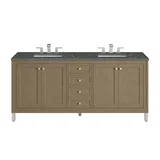 Chicago 72" Double Vanity, Walnut Whisper, w/ 3 CM Parisien Bleu Silestone® Top w/FreePower Wireless Charger