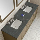 Chicago 72" Double Vanity, Walnut Whisper, w/ 3 CM Parisien Bleu Silestone® Top w/FreePower Wireless Charger