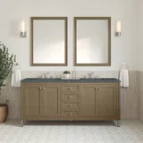 Chicago 72" Double Vanity, Walnut Whisper, w/ 3 CM Parisien Bleu Silestone® Top w/FreePower Wireless Charger