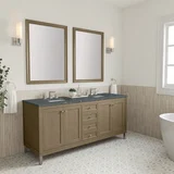 Chicago 72" Double Vanity, Walnut Whisper, w/ 3 CM Parisien Bleu Silestone® Top w/FreePower Wireless Charger