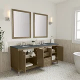 Chicago 72" Double Vanity, Walnut Whisper, w/ 3 CM Parisien Bleu Silestone® Top w/FreePower Wireless Charger