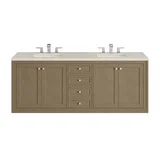 Chicago 72" Double Vanity, Walnut Whisper, w/ 3 CM Siberian Silestone Top w/FreePower Wireless Charger