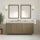 Chicago 72" Double Vanity, Walnut Whisper, w/ 3 CM Siberian Silestone Top w/FreePower Wireless Charger