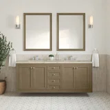 Chicago 72" Double Vanity, Walnut Whisper, w/ 3 CM Tajnar Eclos Top w/FreePower Wireless Charger