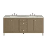 Chicago 72" Double Vanity, Walnut Whisper, w/ 3 CM Victorian Silver Silestone Top w/ FreePower Wireless Charger