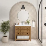 Malibu 36" Single Vanity, Amber Birch w/ Single Hole 3 CM White Zeus Top & Backsplash