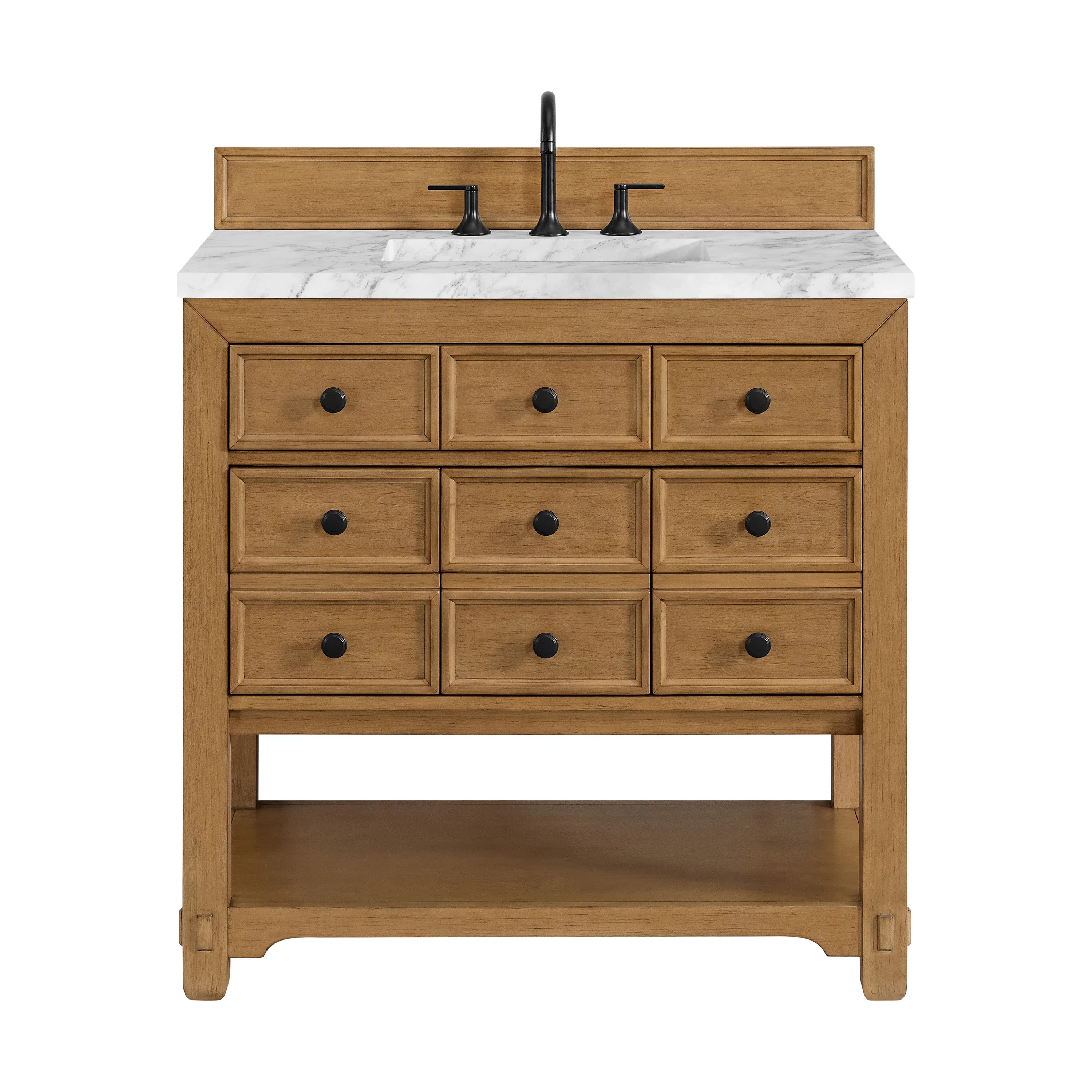 Malibu 36" Single Vanity, Amber Birch w/ 3 CM Carrara Marble Top