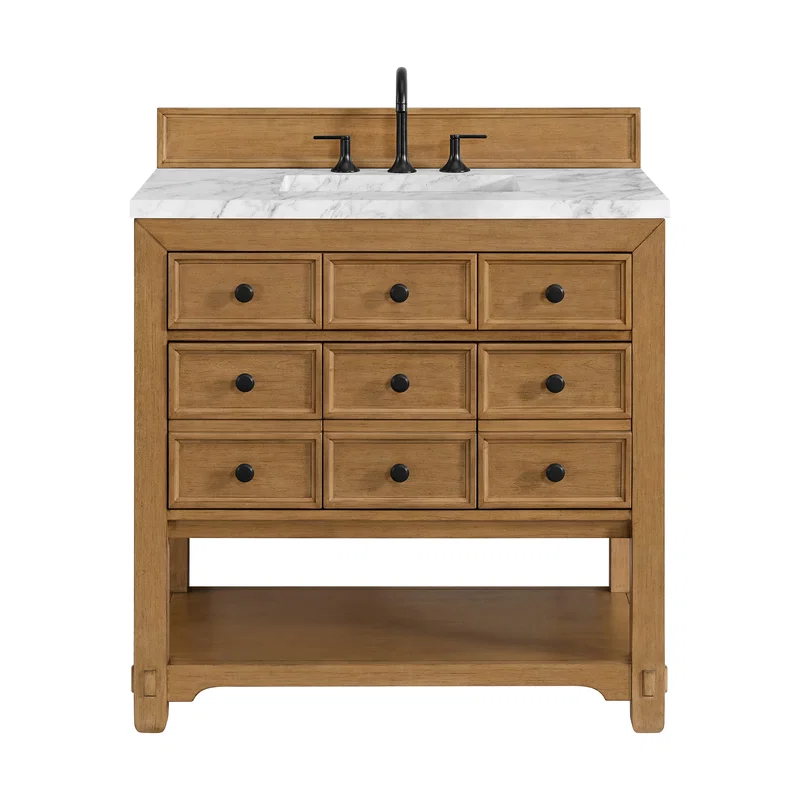 Malibu 36" Single Vanity, Amber Birch w/ 3 CM Carrara Marble Top
