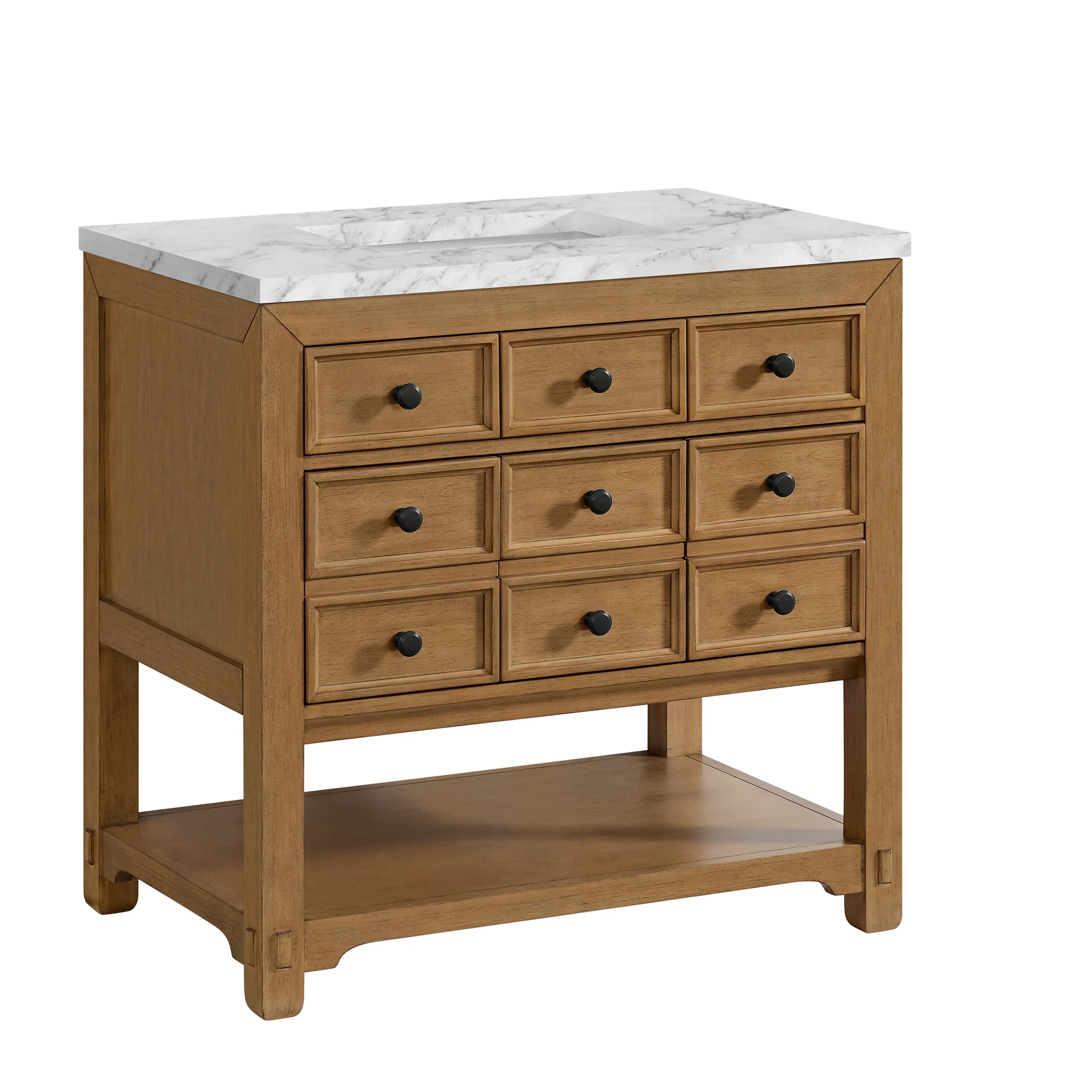Malibu 36" Single Vanity, Amber Birch w/ 3 CM Carrara Marble Top