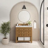Malibu 36" Single Vanity, Amber Birch w/ 3 CM Carrara Marble Top