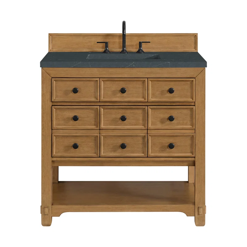 Malibu 36" Single Vanity, Amber Birch w/ 3 CM Charcoal Soapstone Top