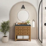 Malibu 36" Single Vanity, Amber Birch w/ 3 CM Charcoal Soapstone Top