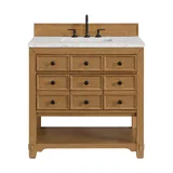 Malibu 36" Single Vanity, Amber Birch w/ 3 CM Eternal Jasmine Pearl Top