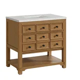 Malibu 36" Single Vanity, Amber Birch w/ 3 CM Eternal Jasmine Pearl Top