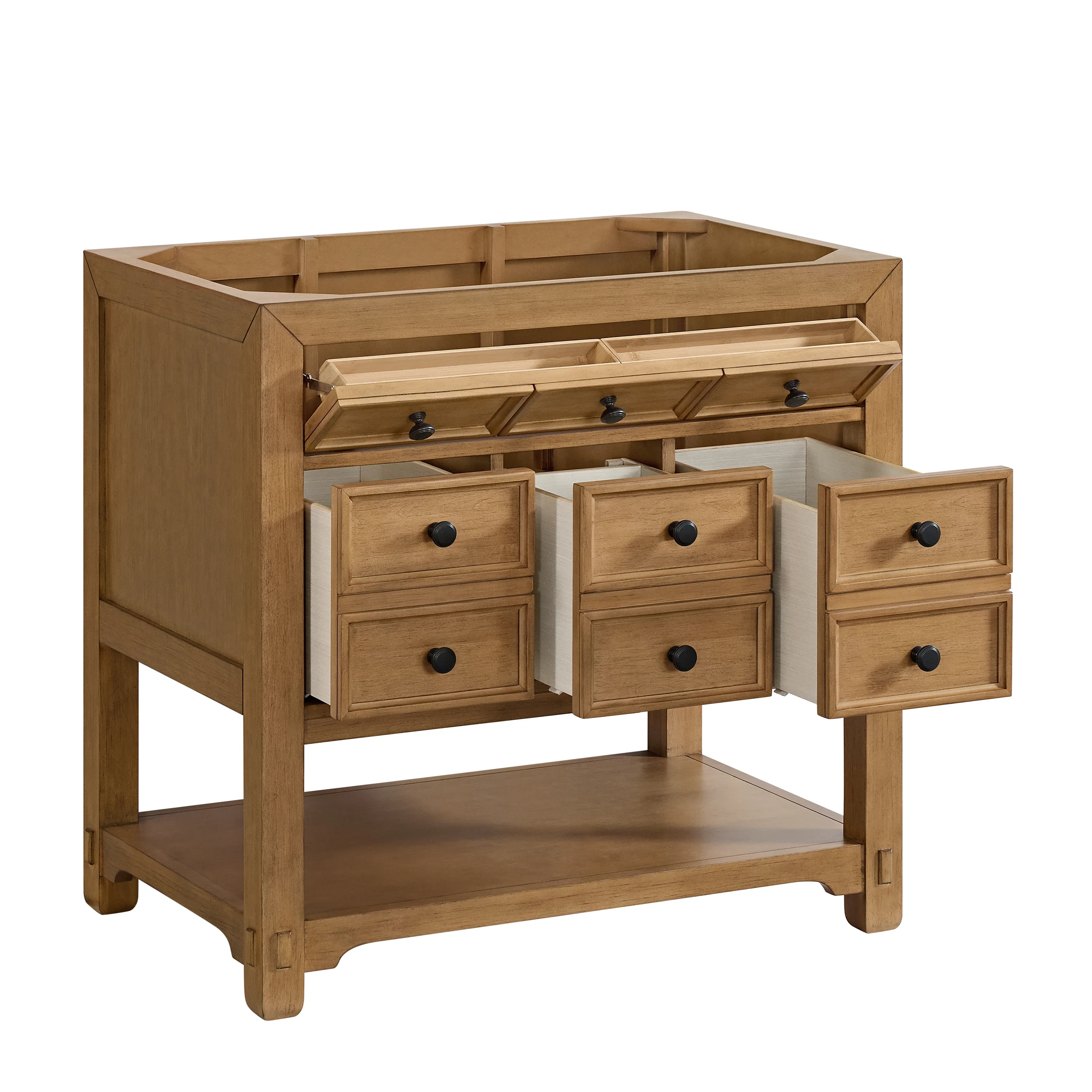Malibu 36" Single Vanity, Amber Birch w/ 3 CM Eternal Jasmine Pearl Top