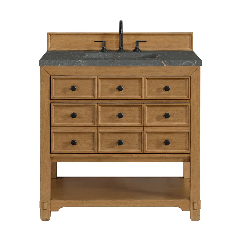 Malibu 36" Single Vanity, Amber Birch w/ 3 CM Parisien Bleu Top