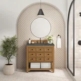 Malibu 36" Single Vanity, Amber Birch w/ 3 CM Parisien Bleu Top