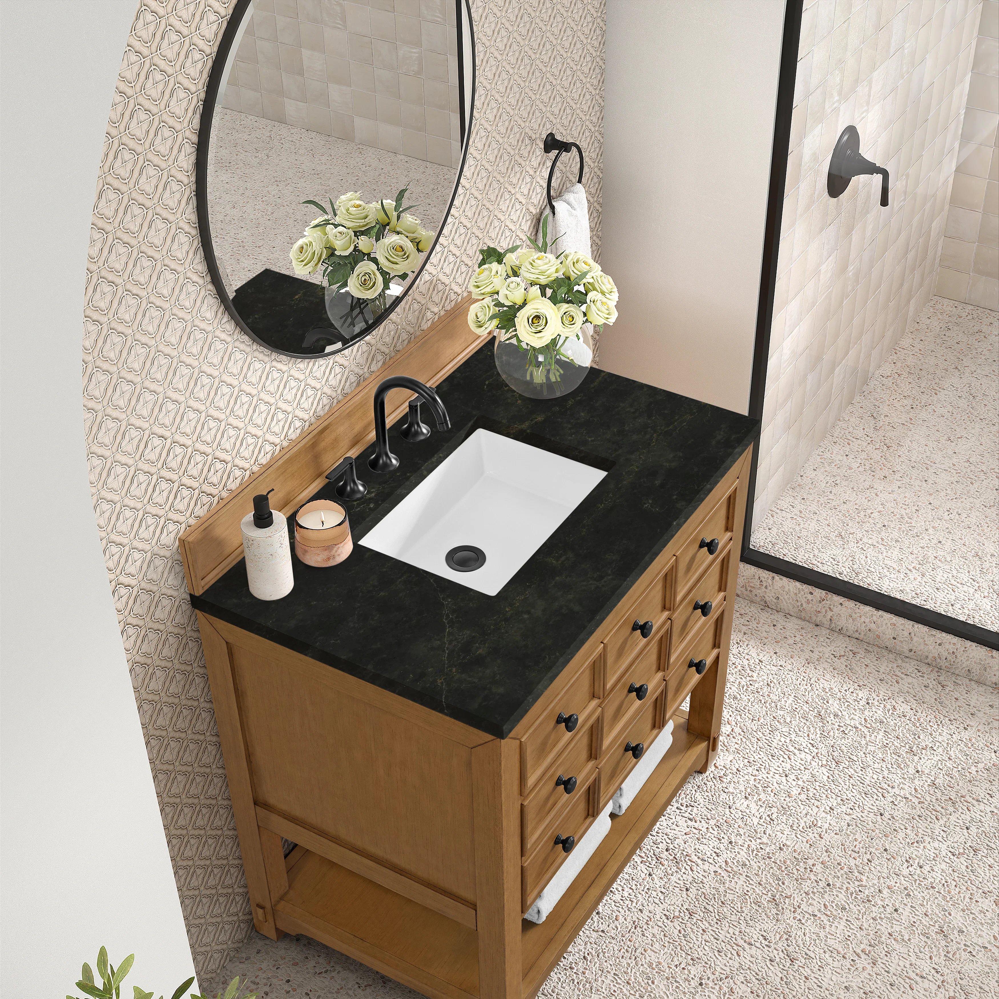 Malibu 36" Single Vanity, Amber Birch, w/ 3 CM Phantome Eclos Top