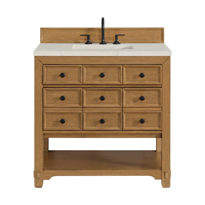 Malibu 36" Single Vanity, Amber Birch, w/ 3 CM Siberian Silestone Top